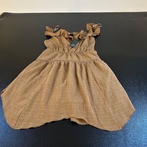 Wild Fable Smocked Dress Ruffle Strap Mini Dress Cognac Brown Womens Small NWT